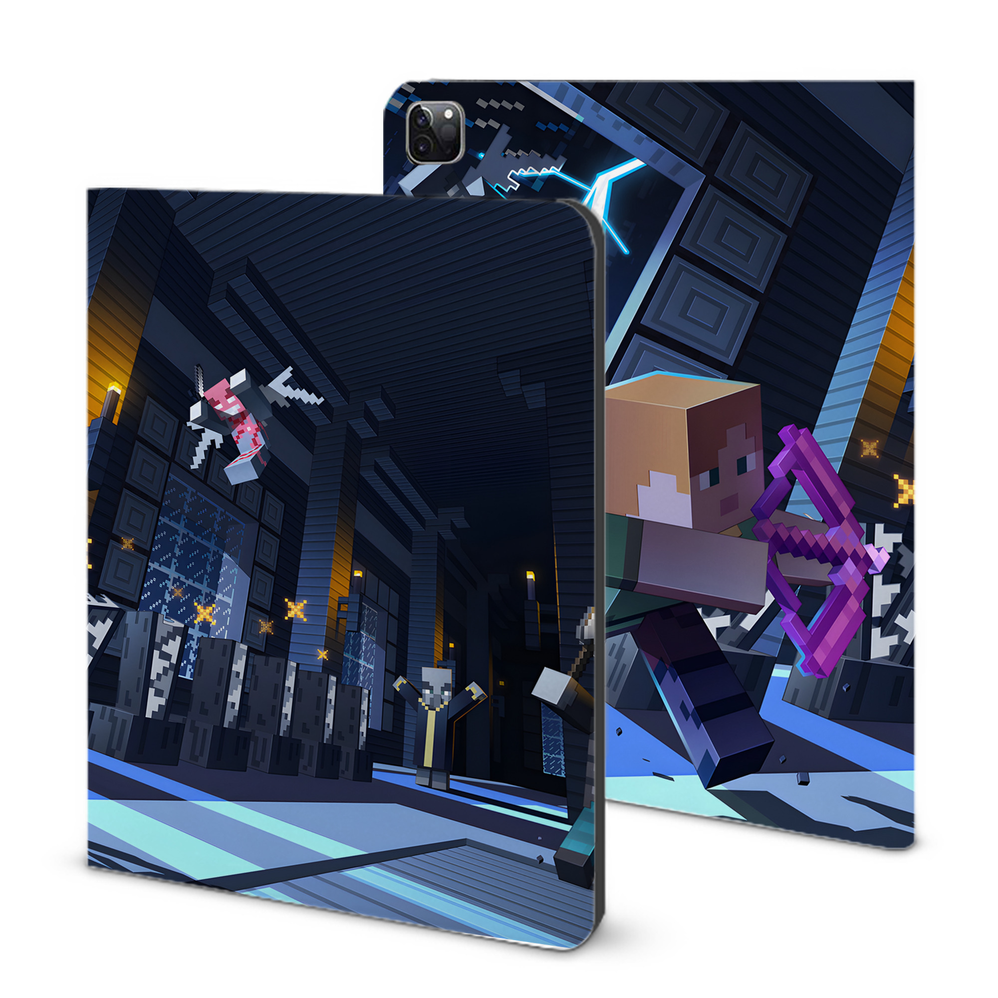 （画像用） マインクラフト ブロックの世界 Minecraft MC Block world IPad ケース ブック型 PUレザー TPU 耐衝撃 軽量 薄型 ペン収納なし 全面保護 IPad 各モデル対応